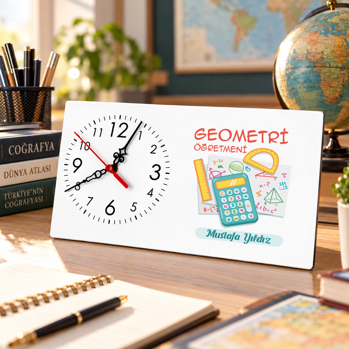 Geometri Öğretmeni isme özel Masa Saati ikinci görünüm