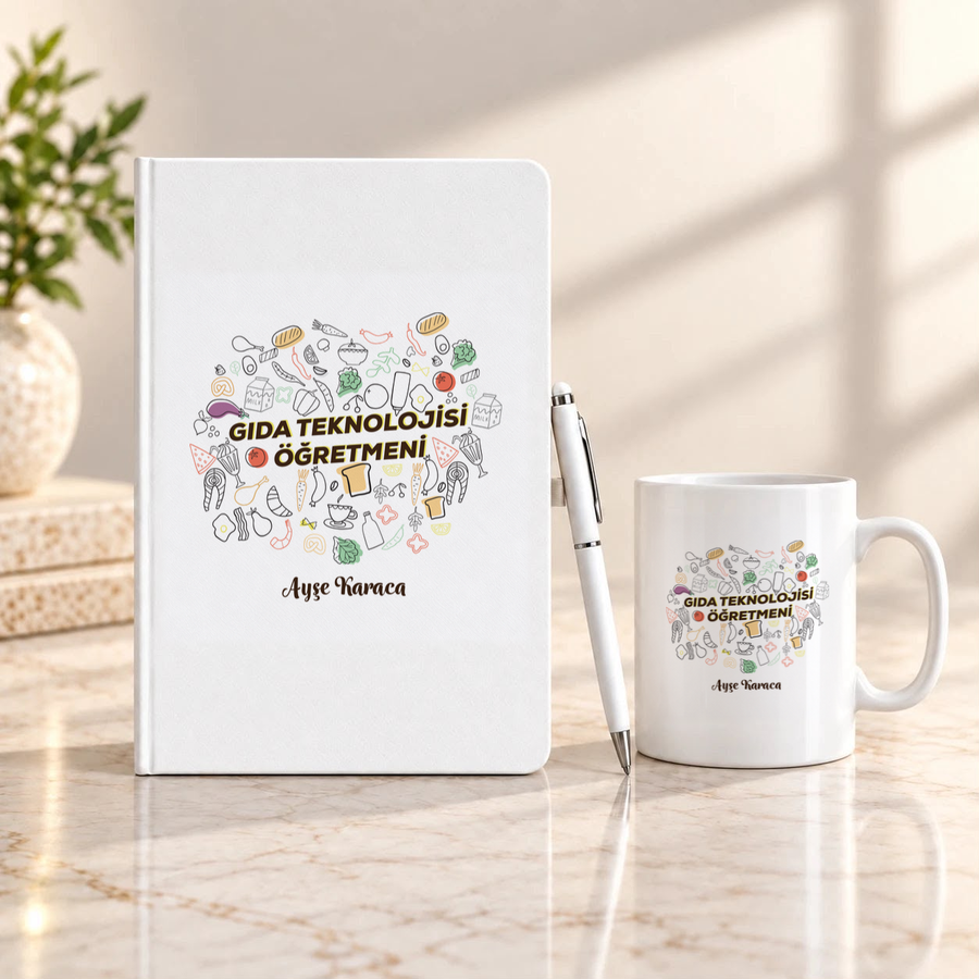 Gıda Teknolojisi Öğretmenine İsme Özel Defter Kalem ve Kupa Hediye Seti