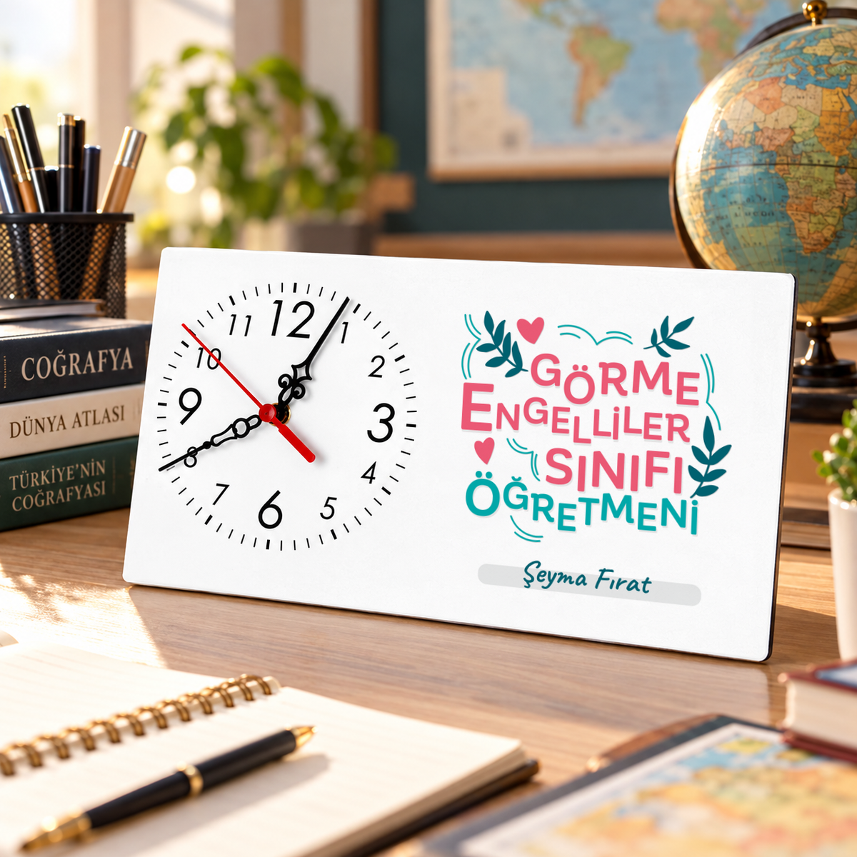 Görme Engelliler Sınıfı Öğretmeni isme özel Masa Saati ikinci görünüm