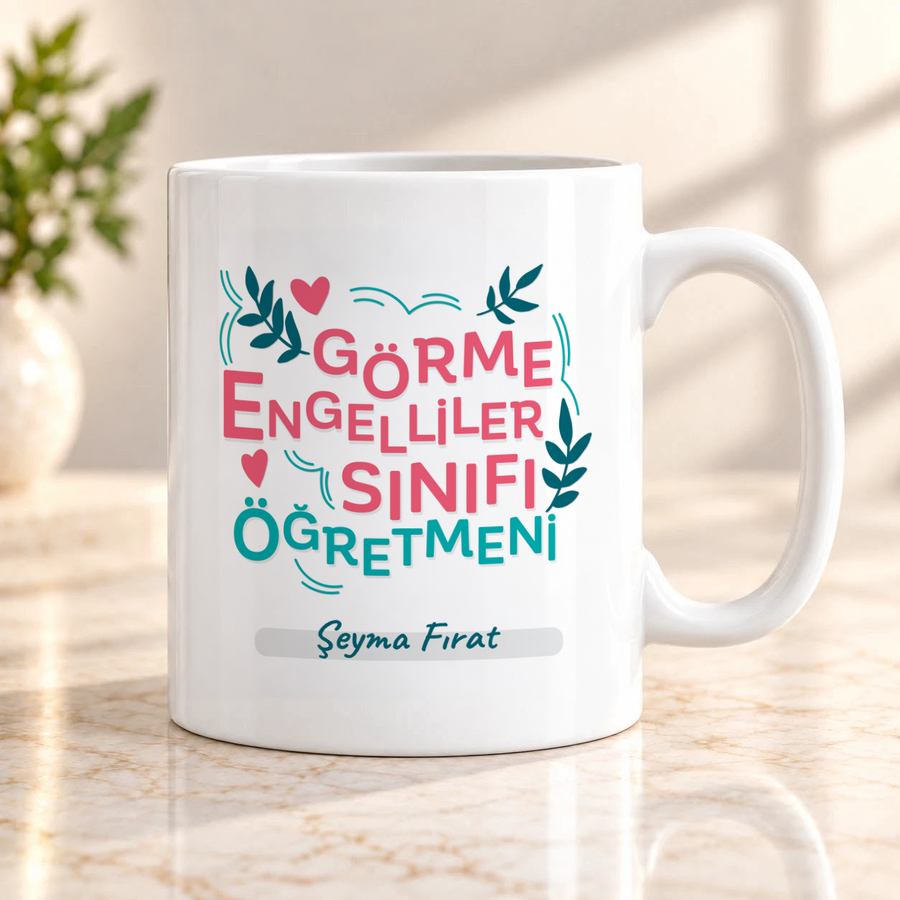 Görme Engelliler Sınıfı Öğretmenine İsme Özel Kupa Bardak