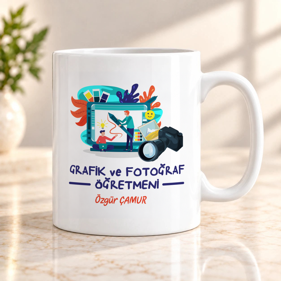 Grafik ve Fotoğraf Öğretmenine İsme Özel Kupa Bardak