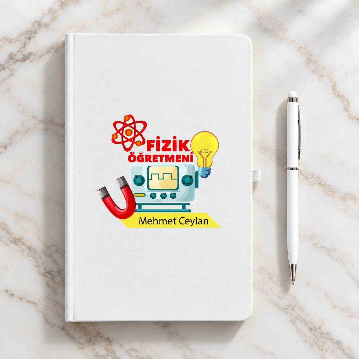 Fizik Öğretmeni Öğretmenler Günü Hediyesi İsim Baskılı Defter Kalem Seti