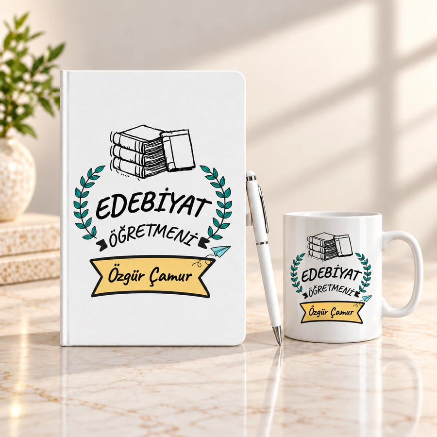 Edebiyat Öğretmenine Hediye Seti – Branş Tasarımlı Defter, Kupa ve Kalem
