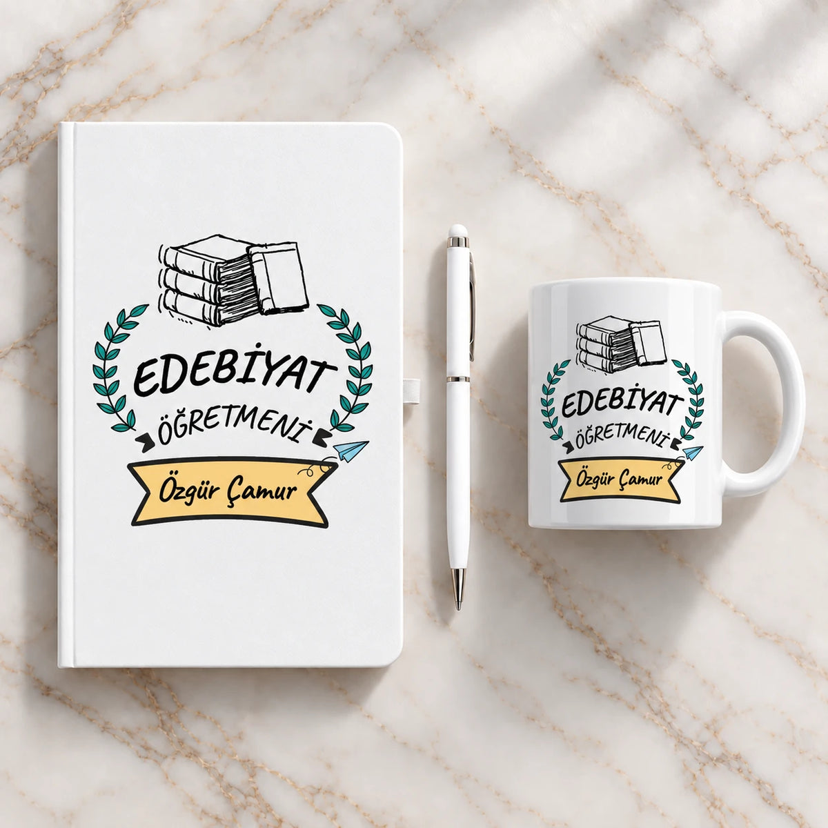 Edebiyat Öğretmenine Hediye Seti – Branş Tasarımlı Defter, Kupa ve Kalem
