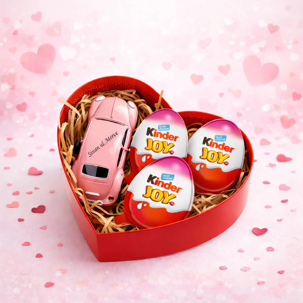 İsme Özel Vosvos & Kinder Joy Kalpli Hediye Kutusu