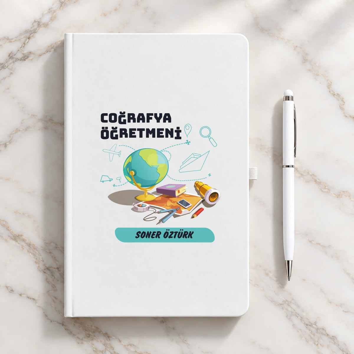 Coğrafya Öğretmeni Öğretmenler Günü Hediyesi İsim Baskılı Defter Kalem Seti