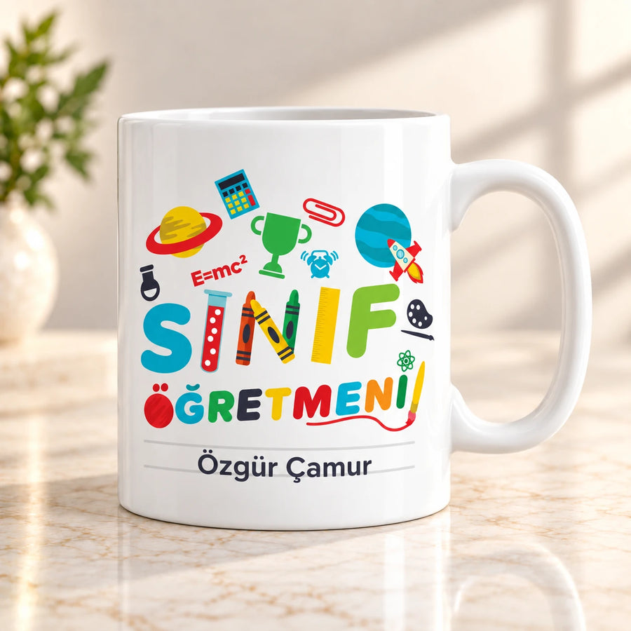 Sınıf Öğretmenine Özel İsimli Kupa Bardak – Öğretmenler Günü Hediyesi