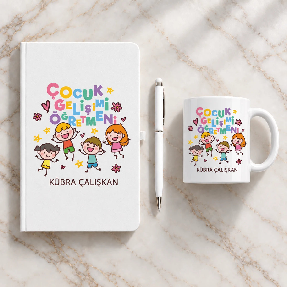 Kişiye Özel Öğretmen Hediye Seti – Branş Tasarımlı Defter, Kupa ve Kalem