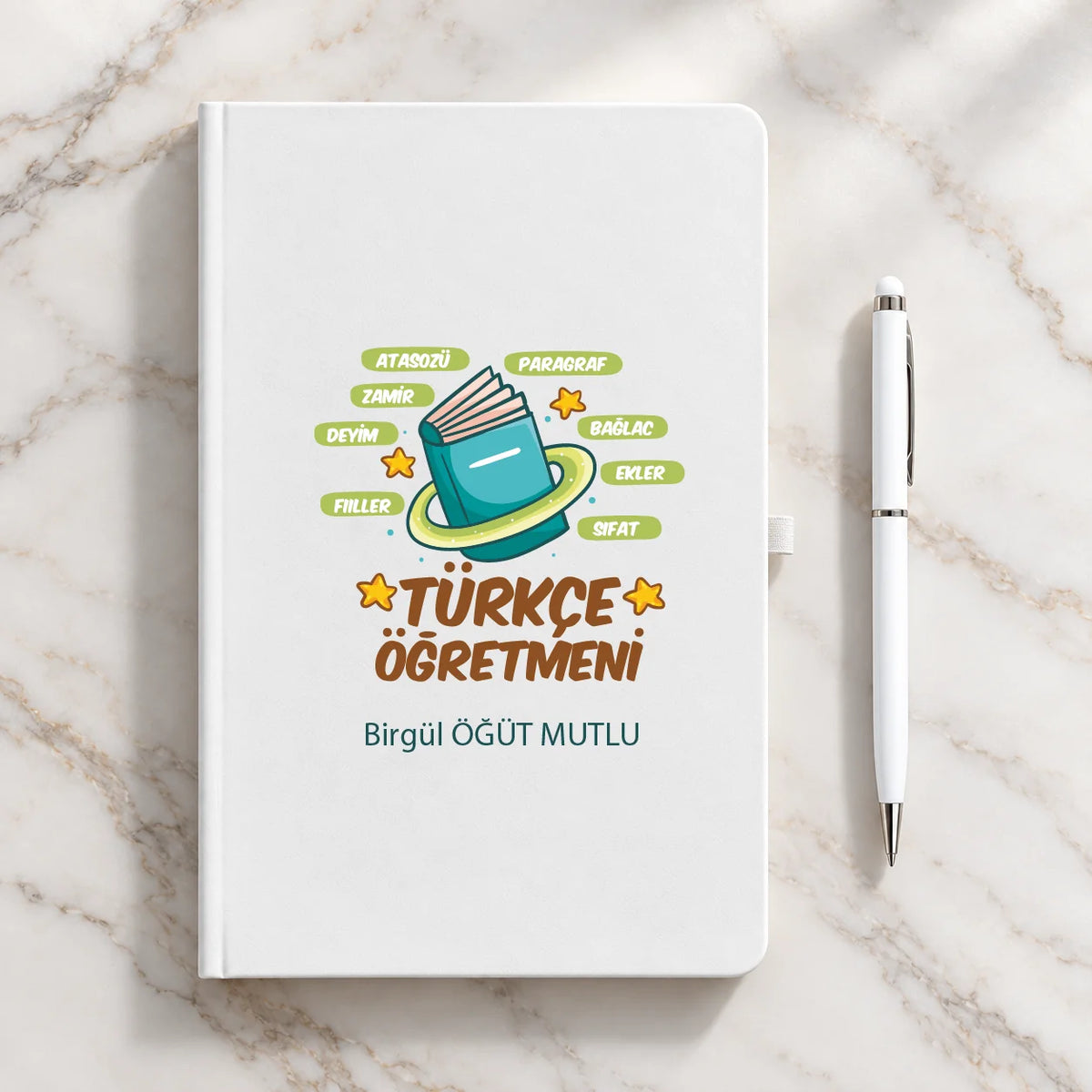 Türkçe Öğretmeni Öğretmenler Günü Hediyesi İsim Baskılı Defter Kalem Seti