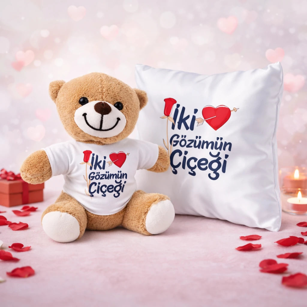 Kişiye Özel Yazılı Yastık & Peluş Ayıcık Hediye Seti