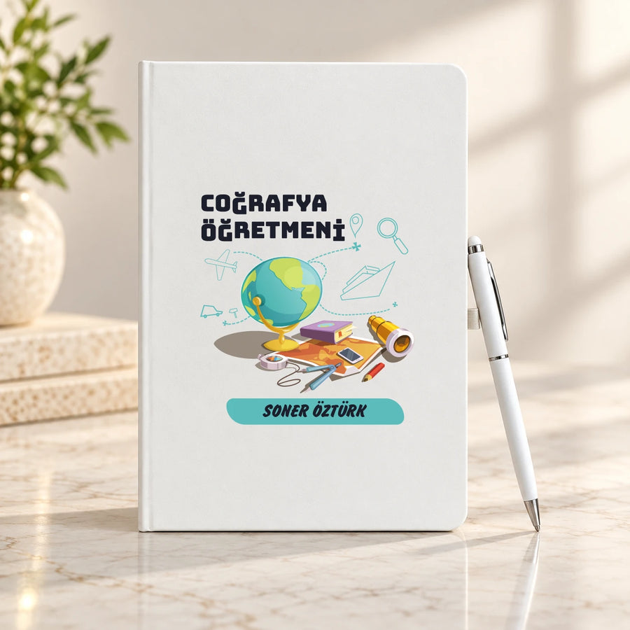 Coğrafya Öğretmeni Öğretmenler Günü Hediyesi İsim Baskılı Defter Kalem Seti