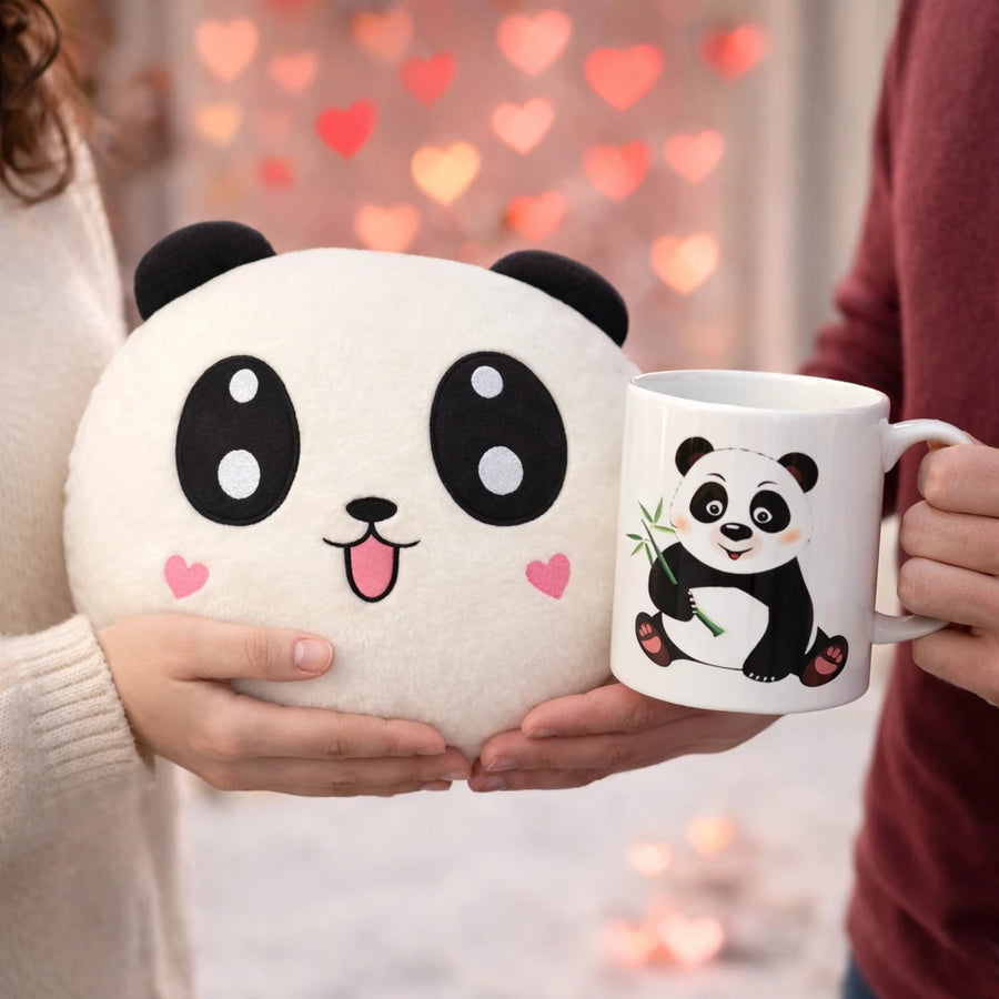 💖 Sevgililer Günü Panda Yastık & Kupa Hediye Seti – Tatlı Bir Aşk Dokunuşu 🐼☕
