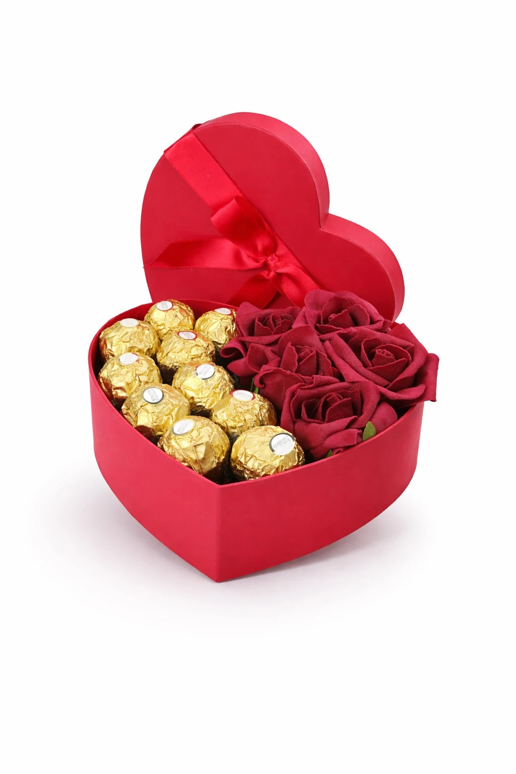 10’lu Ferrero Rocher & Yapay Gül Kalpli Hediye Kutusu