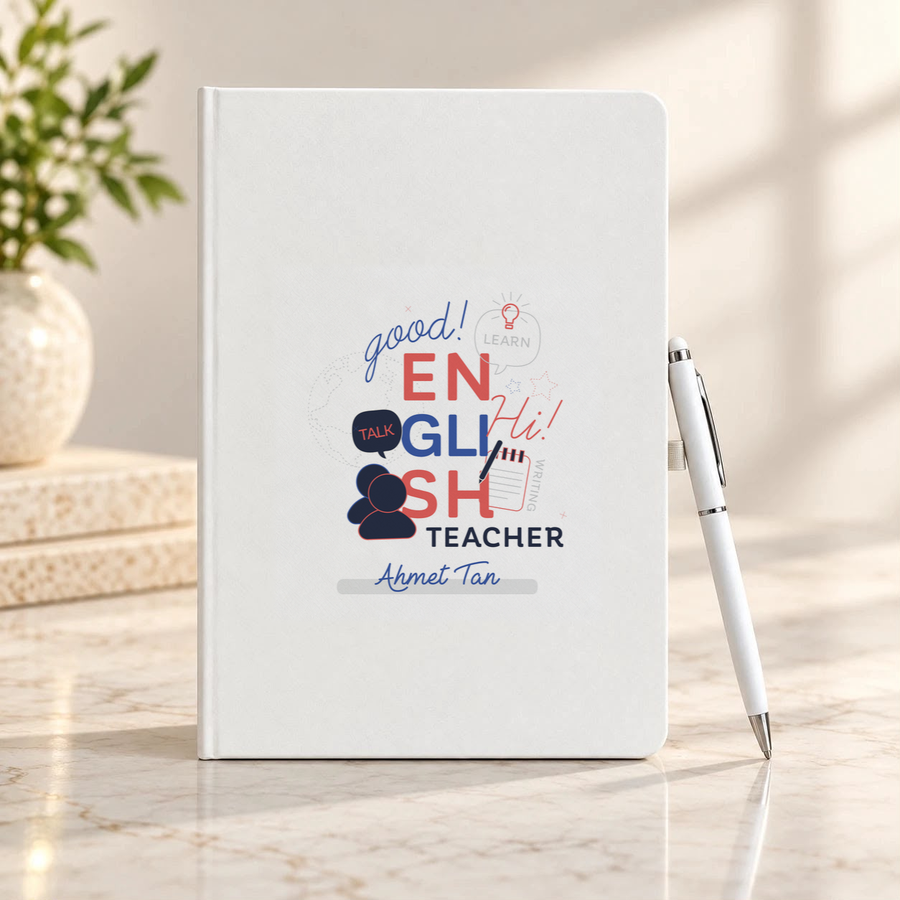 İngilizce Öğretmenine İsme Özel Defter ve Kalem Seti