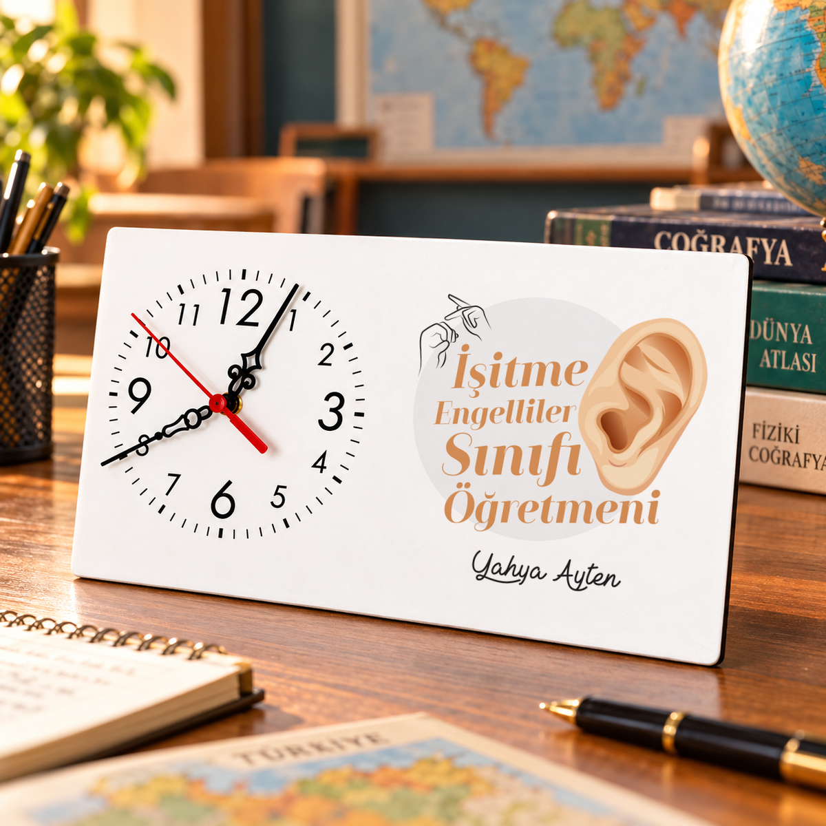 İşitme Engelliler Öğretmeni isme özel Masa Saati birinci görünüm