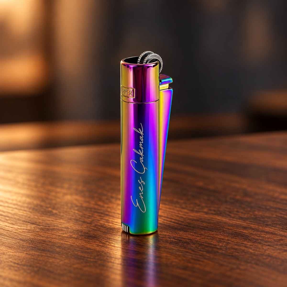 İsme özel Gökkuşağı metal Clipper çakmak, lazer kazıma örneği