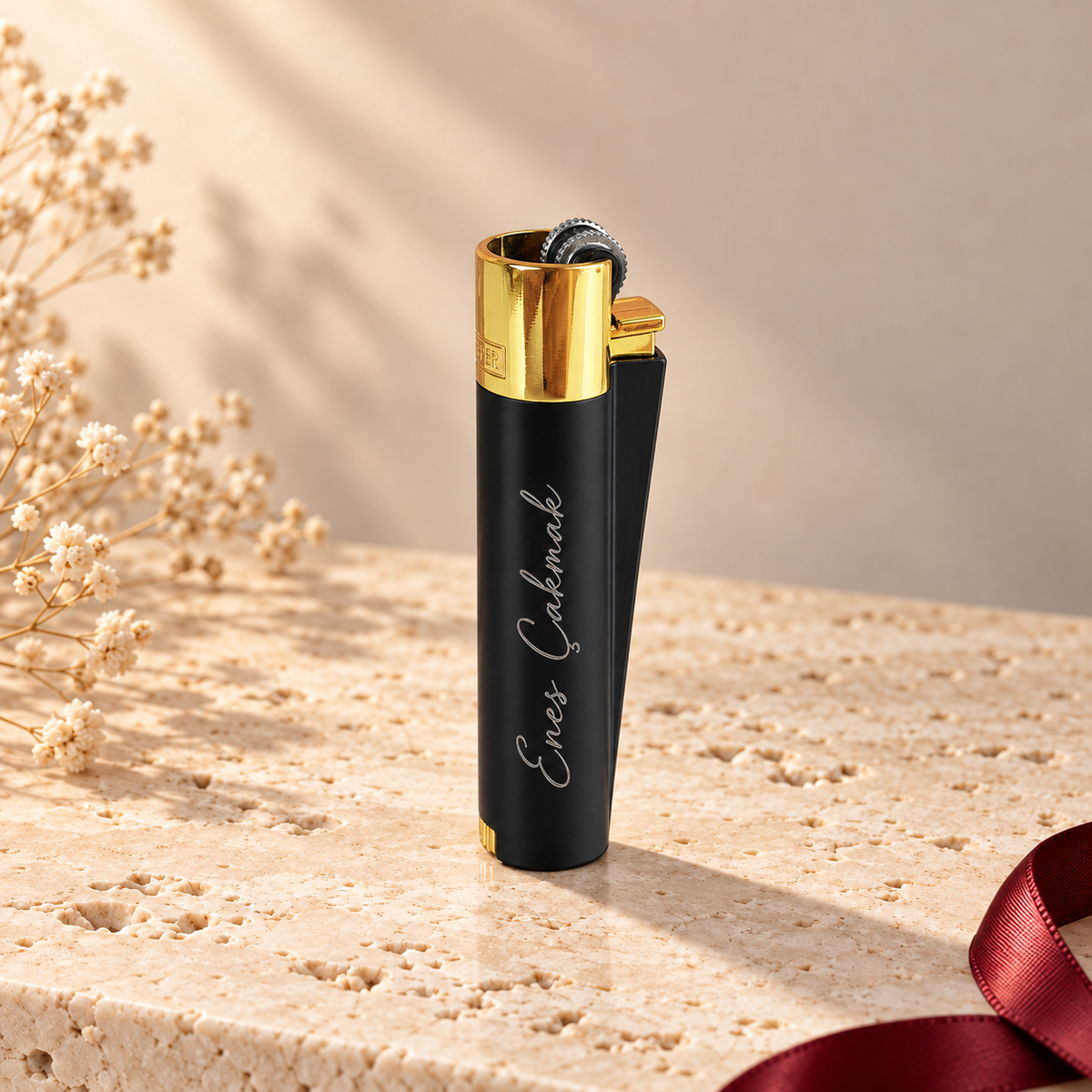 İsme özel Siyah Altın metal Clipper çakmak, lazer kazıma örneği