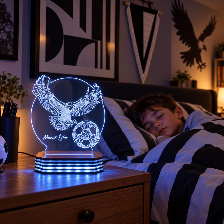 İsme Özel Kartal ve Futbol Topu LED Gece Lambası