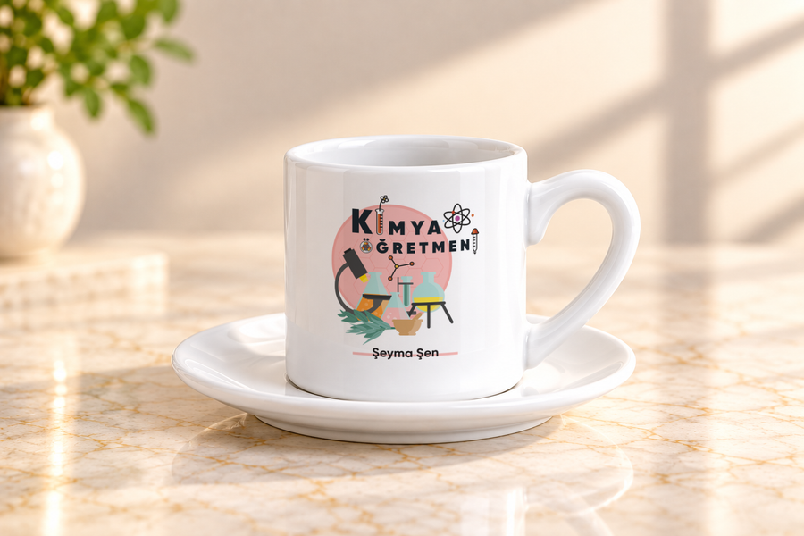 Kimya Öğretmenine İsme Özel Türk Kahvesi Fincanı