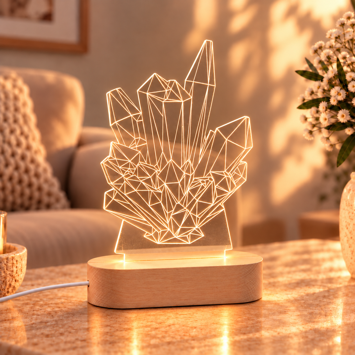 Kristal Tasarımlı LED Gece Lambası – açılı görünüm