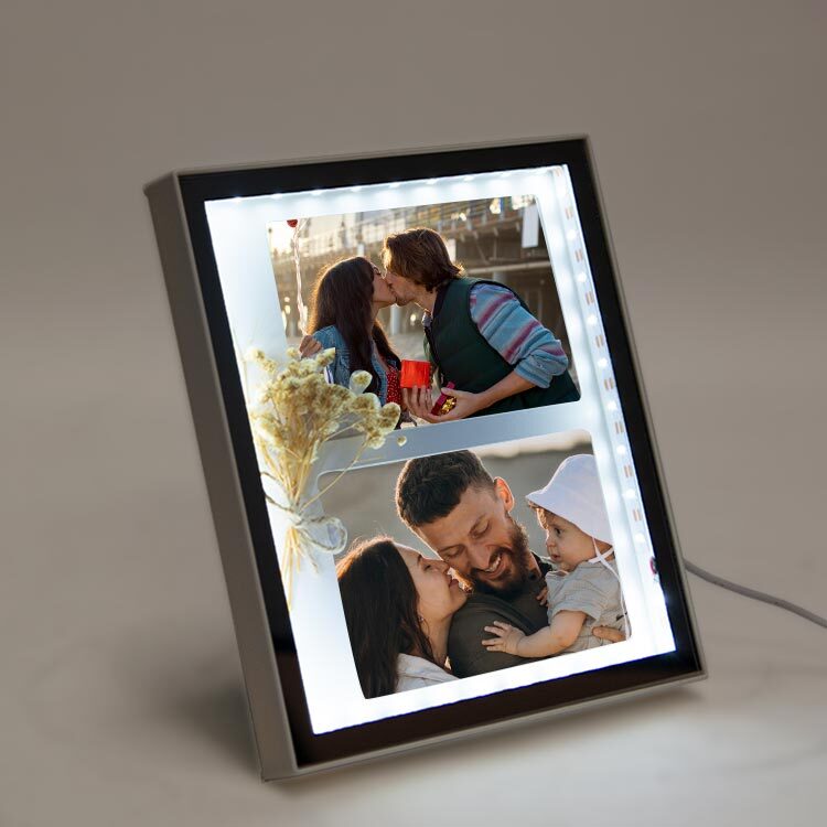 Kuru Çiçekli 2 Fotoğraflı Sihirli Ayna LED Çerçeve – ürün görünümü 2