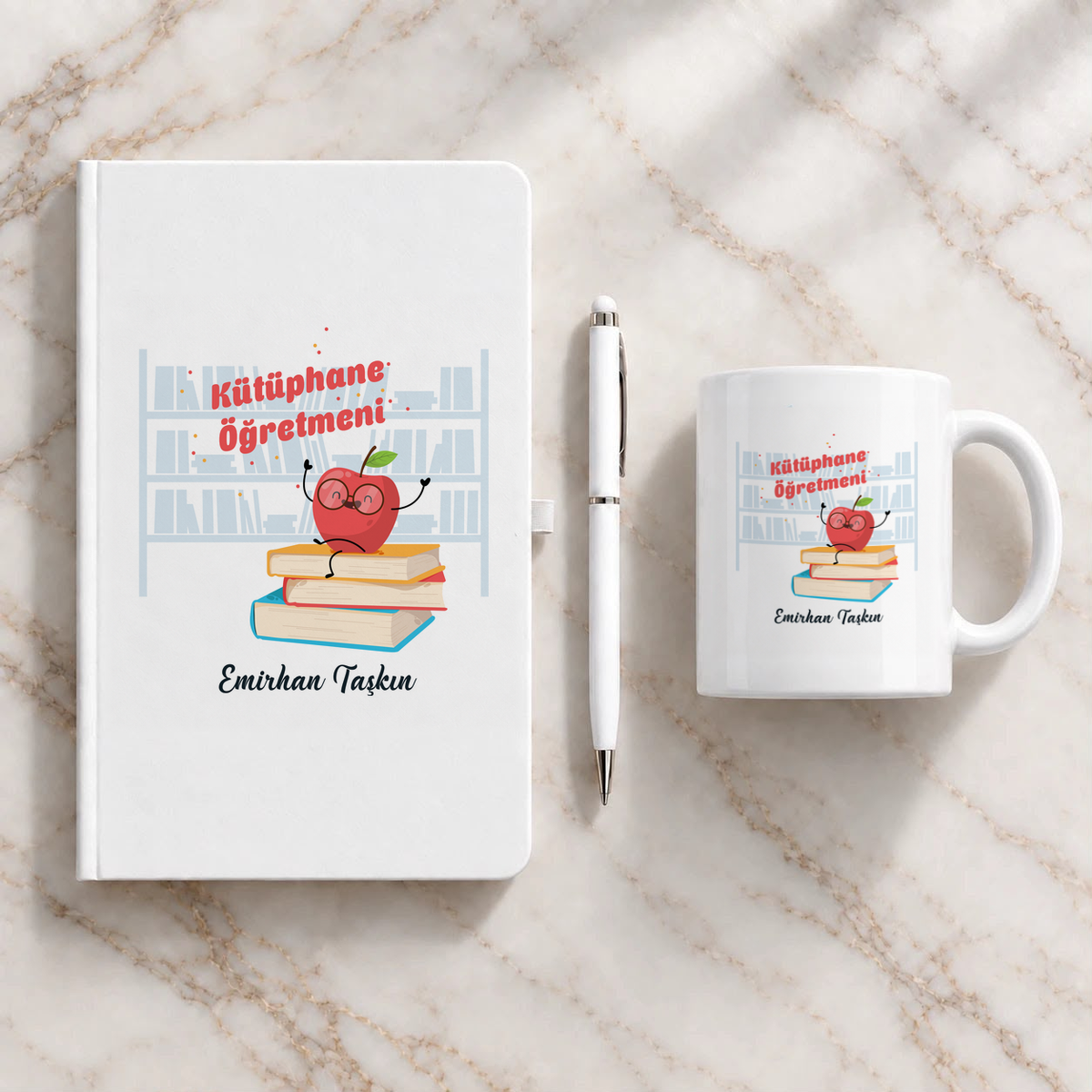 Kütüphane Öğretmeni isme özel Hediye Seti ikinci görünüm
