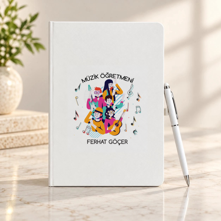 Müzik Öğretmenine İsme Özel Defter ve Kalem Seti