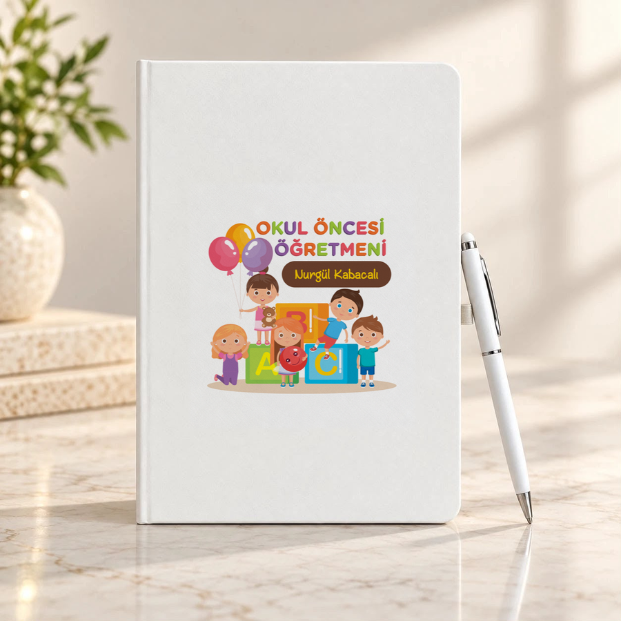 Okul Öncesi Öğretmenine İsme Özel Defter ve Kalem Seti