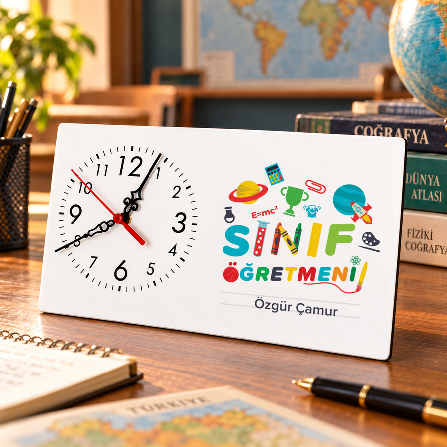 Sınıf Öğretmenine İsme Özel Masa Saati