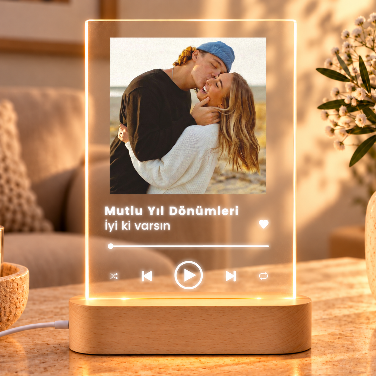 Çiftlere Özel Fotoğraflı Spotify Gece Lambası