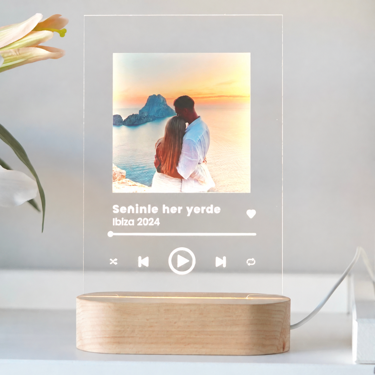 Çiftlere Özel Fotoğraflı Spotify Gece Lambası