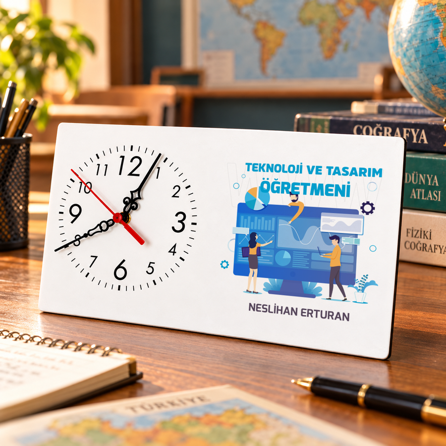 Teknoloji ve Tasarım Öğretmenine İsme Özel Masa Saati