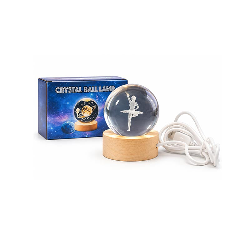 Balerin Figürlü LED Işıklı Mini Cam Küre – Ahşap Standlı