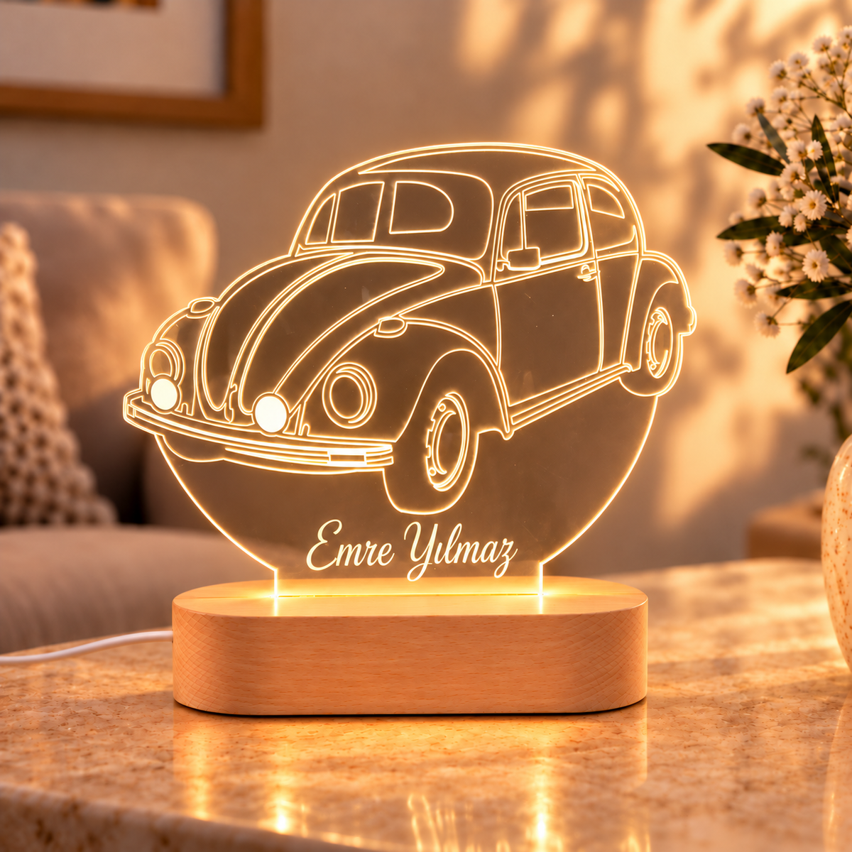İsme Özel VW Beetle LED Gece Lambası - önden görünüm