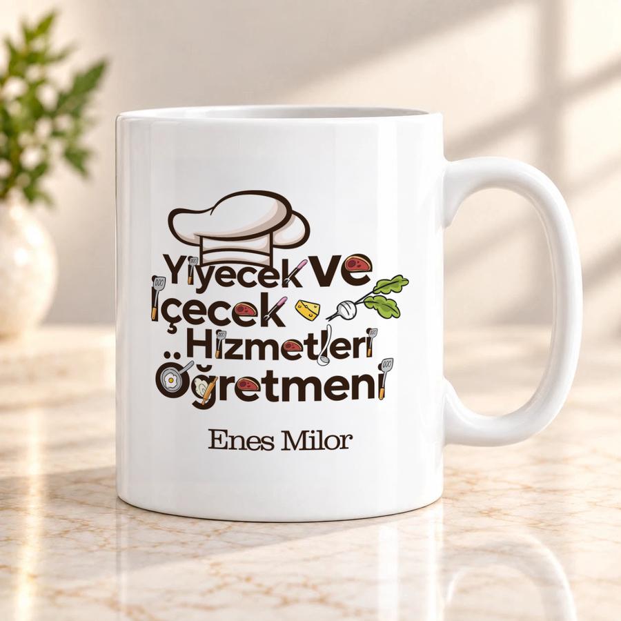 Yiyecek ve İçecek Hizmetleri Öğretmenine İsme Özel Kupa Bardak