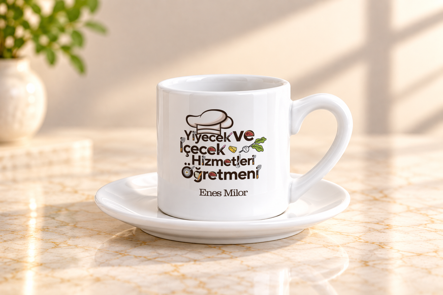 Yiyecek ve İçecek Hizmetleri Öğretmenine İsme Özel Türk Kahvesi Fincanı